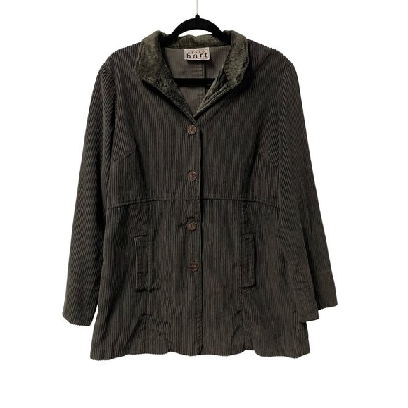 KEREN HART PEPLUM CORDUROY JACKET WOMENS M COTTON VINTAGE GREEN BUTTON FRONT - Picture 1 of 8